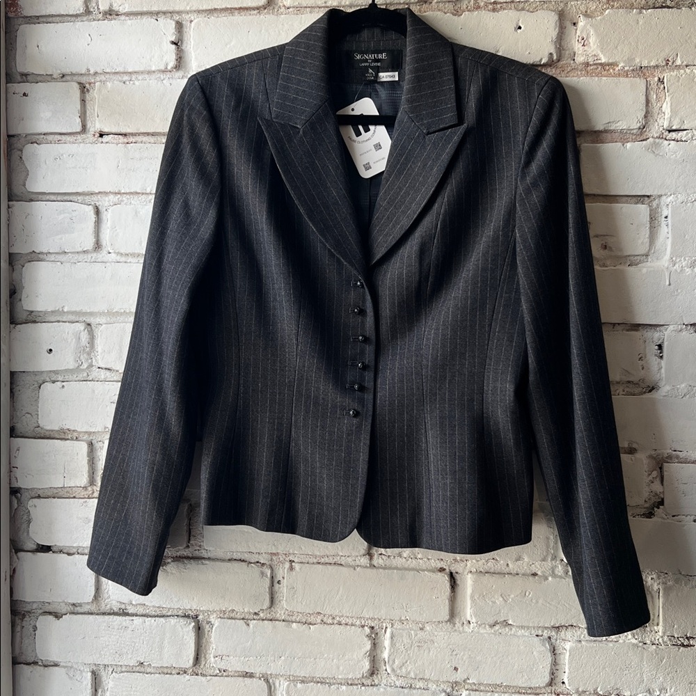 Signature by Larry Levine Black Pinstripe Blazer vintage jacket